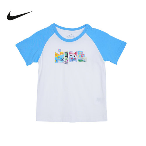 Nike耐克2026新款男女同款插肩袖拼装撞色印花短袖T恤 JF1855-100