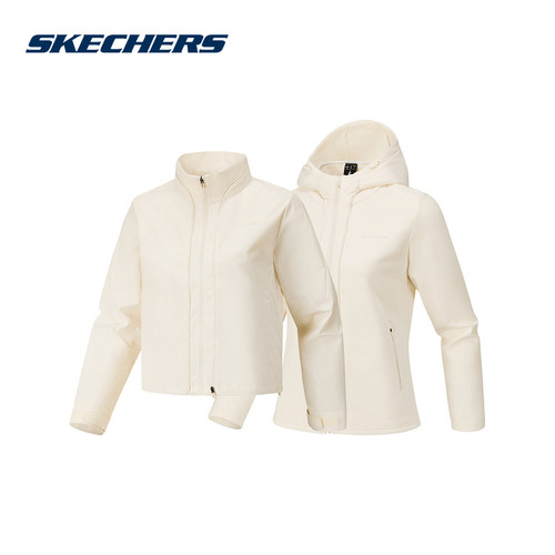 Skechers斯凯奇秋冬新款修身舒适梭织外套针织连帽外套P126W034