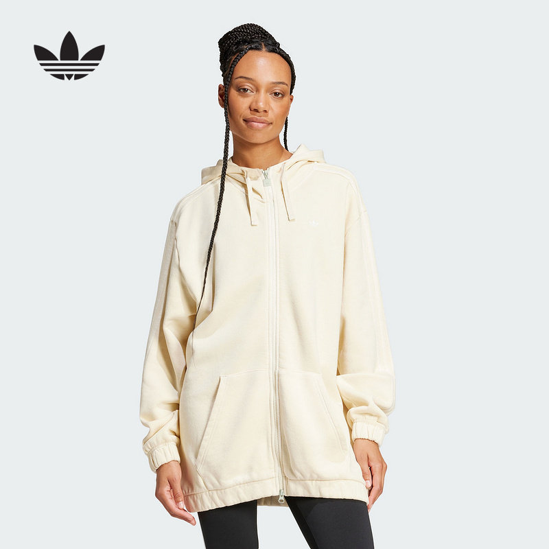 Adidas阿迪达斯套2025春季WASHED ZIP宽松女连帽夹克外套JJ3092