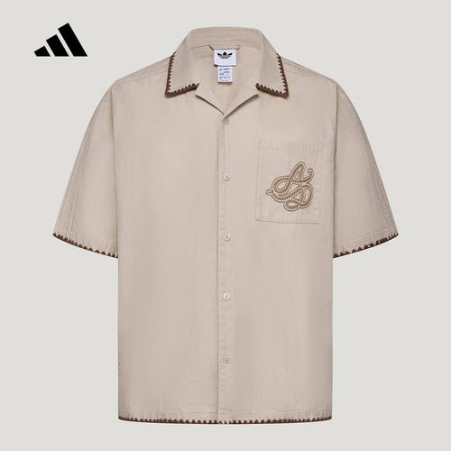 adidas阿迪达斯三叶草度假风提花衬衫秋男RESORT S短袖T恤 KW8185