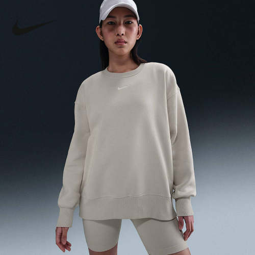 Nike耐克女子圆领卫衣秋冬新款加绒保暖刺绣运动套头衫FZ4271-104