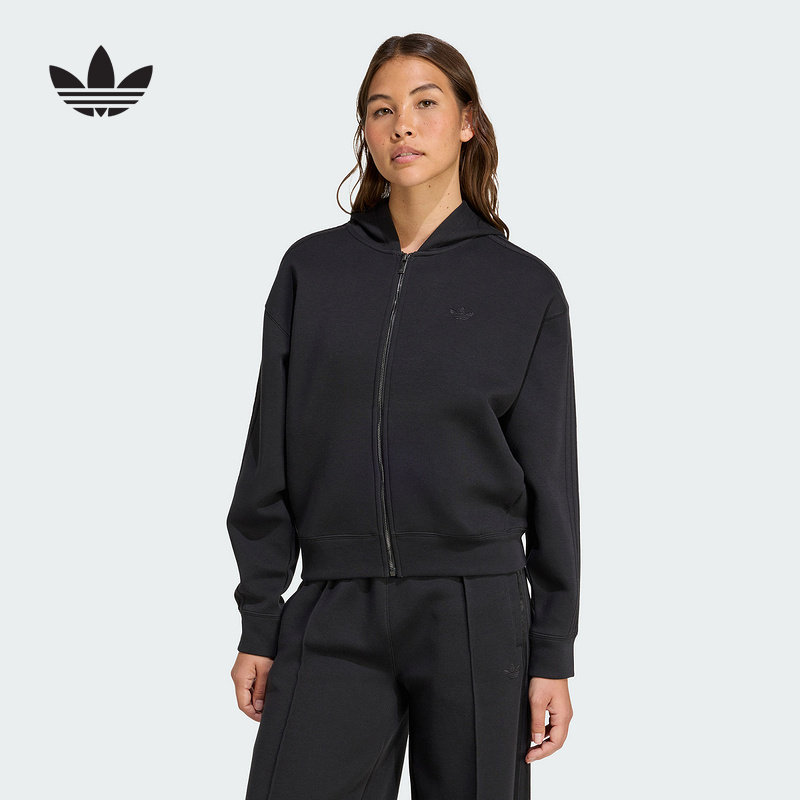 adidas阿迪达斯三叶草三条纹夹克2025冬女ADICOLOR连帽外套JY2619
