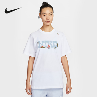 Nike耐克女子t恤2025夏季运动印花图案宽松圆领短袖 IF0607-100