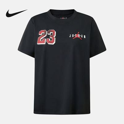 NIKE耐克大童T恤夏新款Jordan印花圆领休闲短袖针织衫IW1459-010
