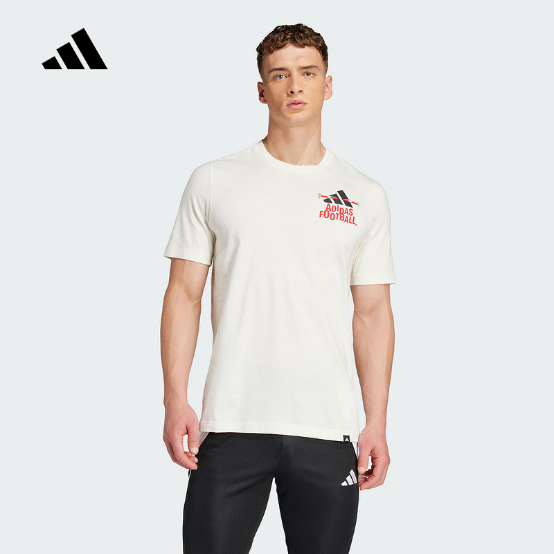 adidas阿迪达斯足球风印花半袖2025夏男棉质圆领短袖T恤 JD8215