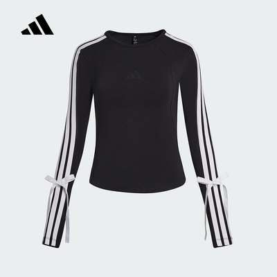 adidas阿迪达斯三条纹舞动系列上衣2025秋女蝴蝶结长袖T恤 KG3862