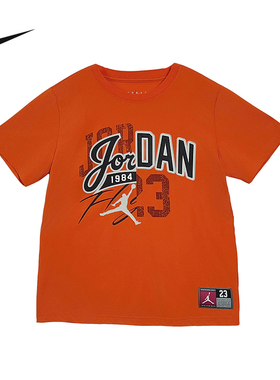 JORDAN耐克大童校园风印花T恤夏季新款男童短袖针织衫IO2296-800