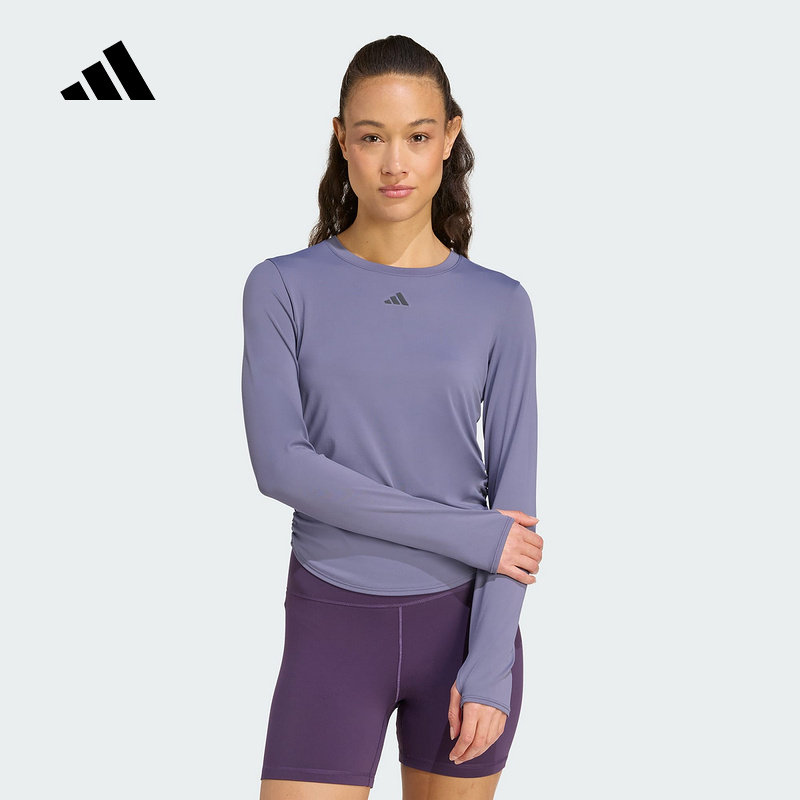 adidas阿迪达斯瑜伽普拉提修身训练服上衣2025冬女长袖T恤 KC2449