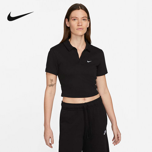 Nike耐克短袖深V针织衫运动短款修身透气T恤POLO衫女DV7885-010