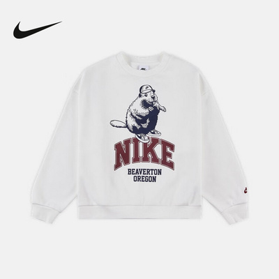 Nike耐克男女童大童加绒运动衫冬新款圆领卫衣宽松针织HV1746-133