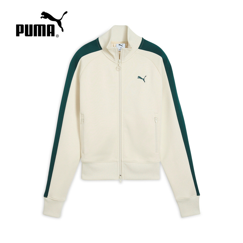 PUMA彪马复古T7系列白绿拼色夹克2025秋女经典针织外套 631965-92