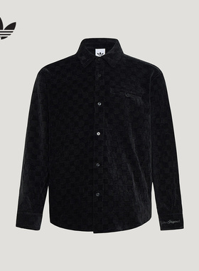 adidas阿迪达斯三叶草黑色梭织提花衬衣2026春男长袖衬衫 KU5615