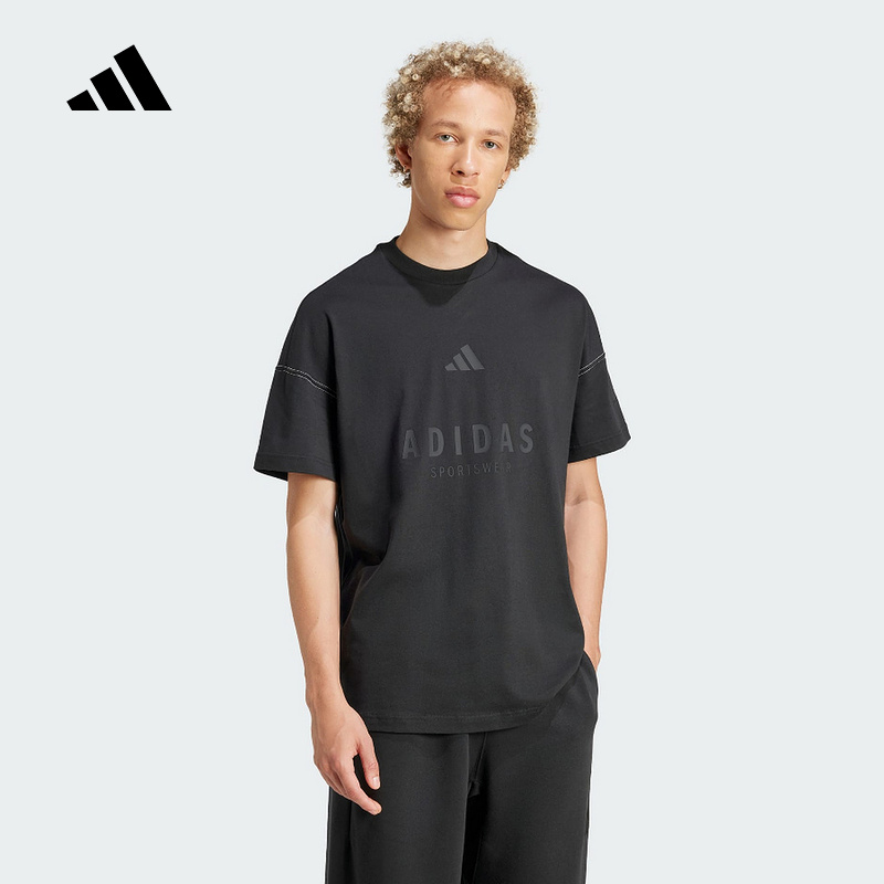 阿迪达斯2025夏新款男棉运动休闲短袖圆领T恤宽松透气舒适JJ3658