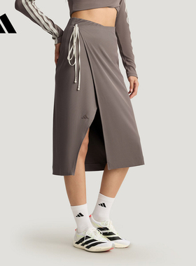 adidas阿迪达斯三条纹半身裙2026夏女侧开叉包臀过膝长度 KV9248