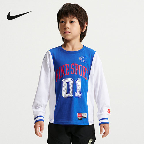 NIKE耐克男童秋季新款上衣棉质休闲运动幼童长袖T恤 JA3405-480