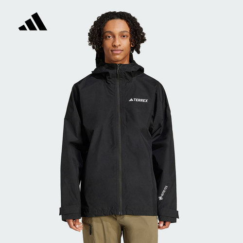 adidas阿迪达斯户外拒水防风连帽外套25秋男TERREX梭织夹克JD8344
