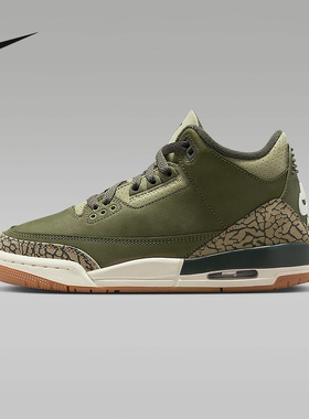 耐克女鞋大童鞋AIR JORDAN 3 AJ3橄榄绿高帮复古篮球鞋DM0967-202