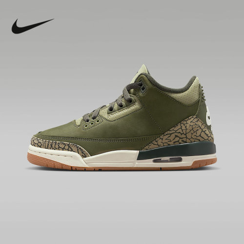 耐克女鞋大童鞋AIR JORDAN 3 AJ3橄榄绿高帮复古篮球鞋DM0967-202