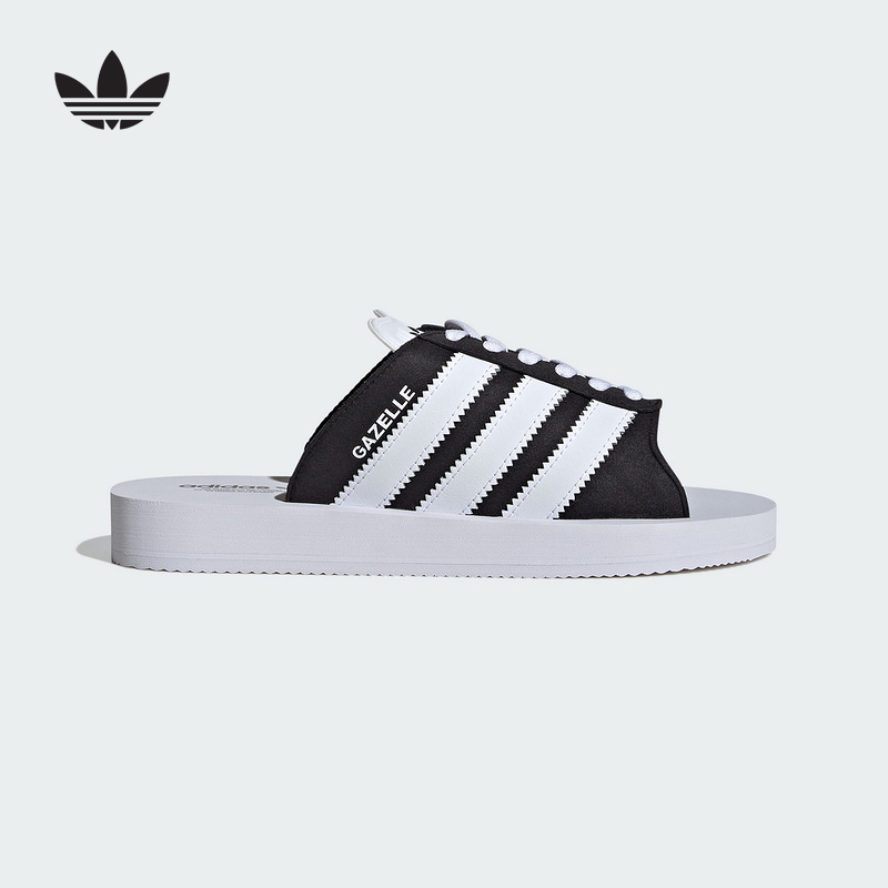 adidas阿迪达斯三叶草休闲沙滩鞋GAZELLE三条纹女露趾拖鞋 JQ7421