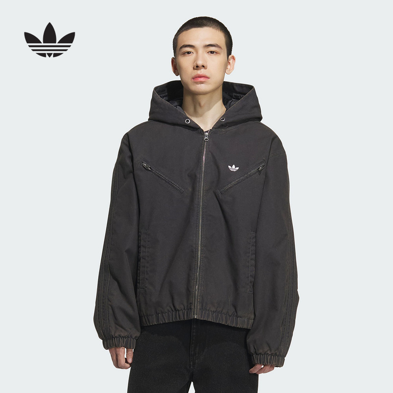 adidas阿迪达斯三叶草男女连帽棉服2025冬梭织帆布夹克外套KC2640