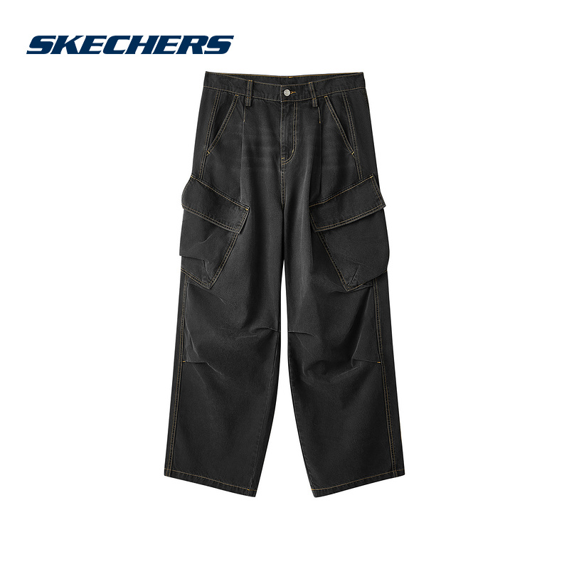 Skechers斯凯奇男女工装裤时尚宽松休闲梭织长裤 L424U132/000G