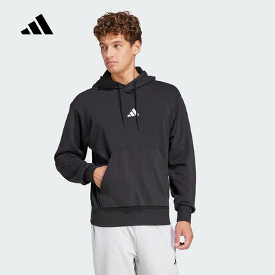 adidas阿迪达斯黑色套头衫2025春男跑步训练运动服连帽卫衣JE3849