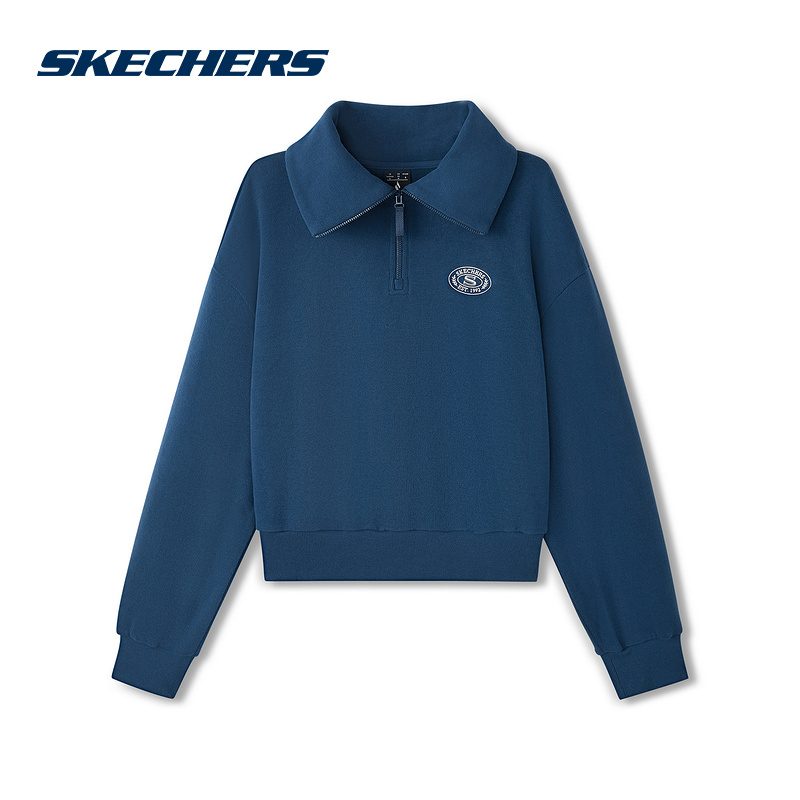 SKECHERS斯凯奇半拉链学院风套头衫2025冬女卫衣 L425W035-04PT