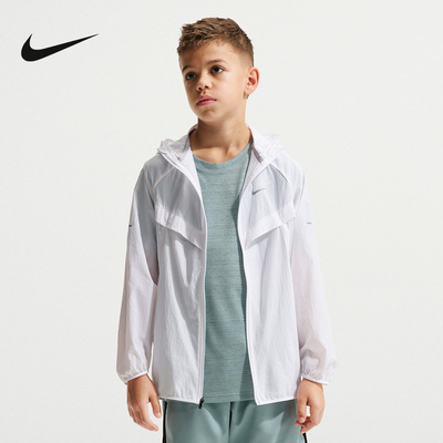NIKE耐克大童夏季拒水训练夹克轻薄透气拒水连帽皮肤衣IO4566-100