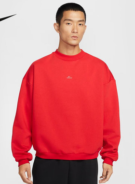 Nike耐克红色卫衣男2026春新款加绒篮球运动圆领套头衫IM5902-657