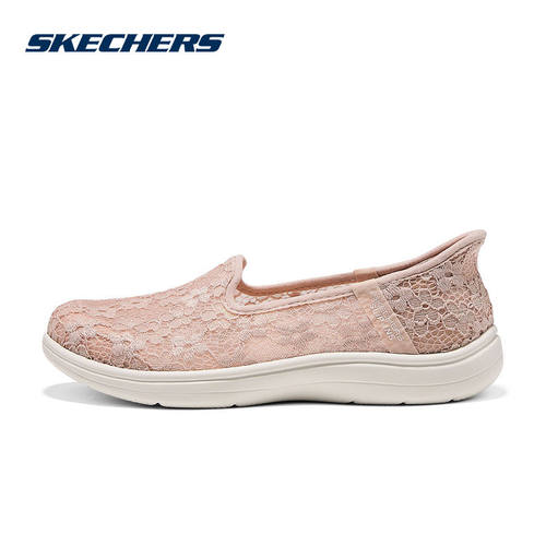 Skechers斯凯奇夏季女薄网蕾丝一脚蹬浅口透气健步鞋 138363/BLSH