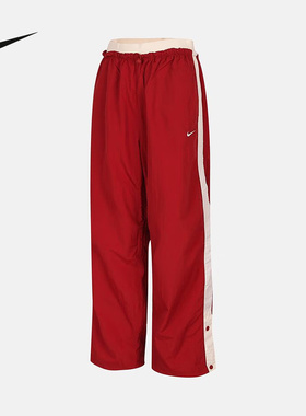 NIKE耐克女子宽松降落伞裤红色新年款阔腿裤梭织运动裤IF0335-613