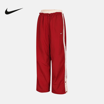 NIKE耐克女子宽松降落伞裤红色新年款阔腿裤梭织运动裤IF0335-613