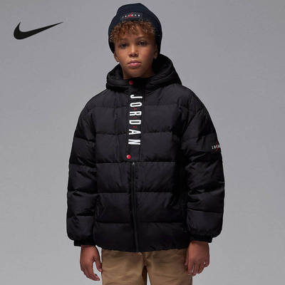 JORDAN耐克大童羽绒服夹克25冬新款男童防泼水连帽外套IR0945-010