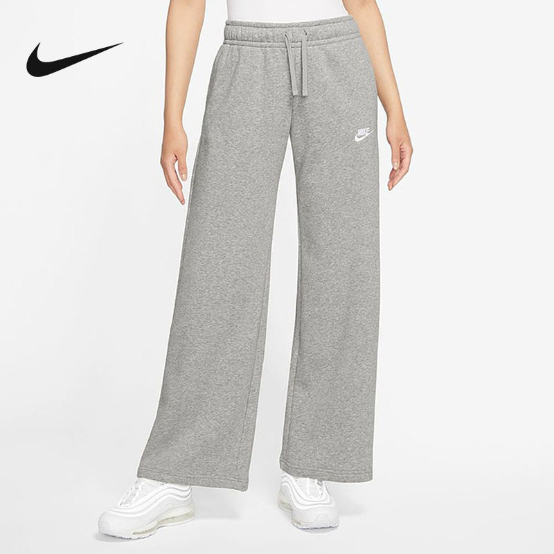 耐克加绒卫裤女子秋冬新款灰色宽松直筒阔腿裤运动长裤FB2728-063