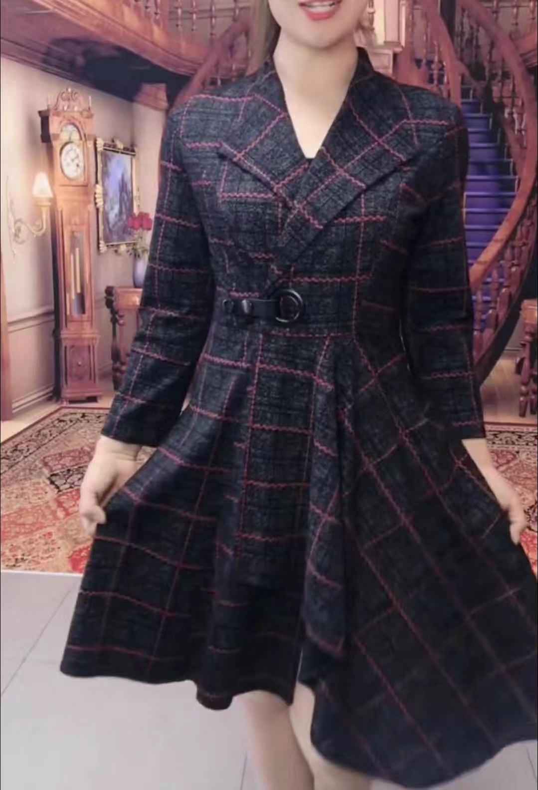 网红秋装新款时尚风衣女长袖中长款收腰系绳爆款格子外套妈妈装秋券后178.00元