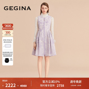 连衣裙无袖 收腰拉链式 女士花卉中长裙子 商场同款 GEGINA吉吉娜女装