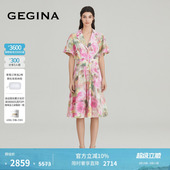 GEGINA吉吉娜女装 印花收腰连衣裙V领高级感碎花裙 春夏商场同款