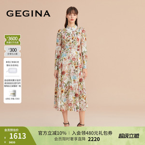 【印花】GEGINA女装奢华碎花连衣裙中长款收腰裙子商场同款