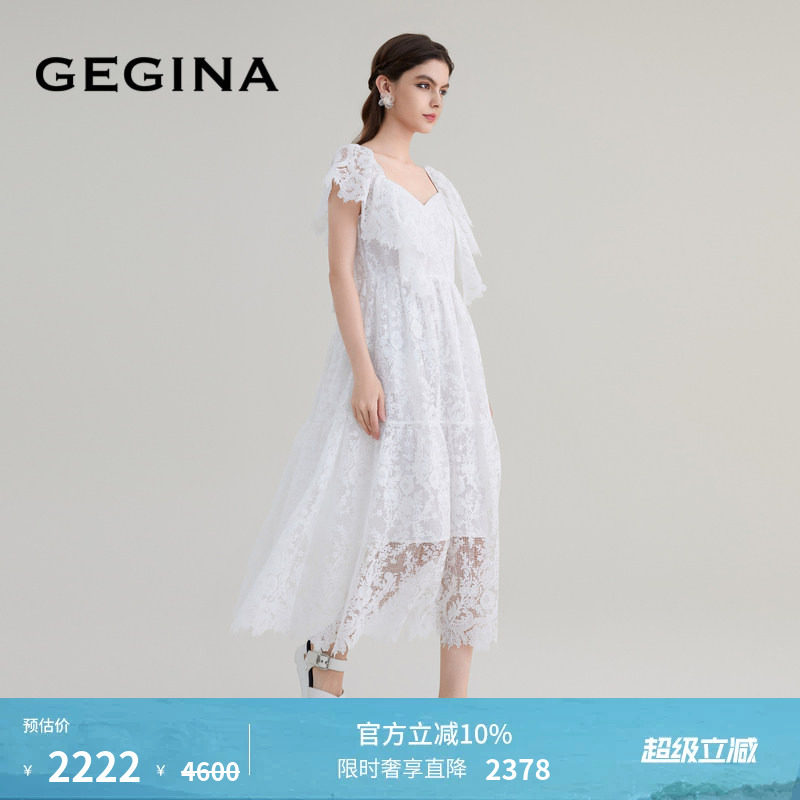 GEGINA吉吉娜女装春夏商场同款蕾丝镂空无袖连衣裙气质高级感裙
