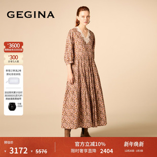 GEGINA吉吉娜法式 度假风Liberty纯棉印花蕾丝复古连衣裙商场同款