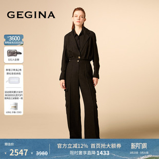 商场同款 裤 黑色百搭显腿长高级工装 GEGINA吉吉娜高腰宽松休闲裤