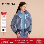 鹅绒保暖短外套商场同款 GEGINA吉吉娜女装 牛仔花呢格子羽绒服短款