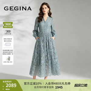 GEGINA吉吉娜新品重工镂空蕾丝连衣裙V领高级感气质裙子商场同款