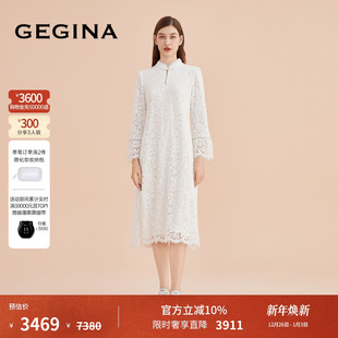 领连衣裙女蕾丝优雅宽松时髦中长裙子 中式 GEGINA吉吉娜秋冬季 新品
