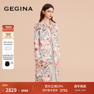 印花羽绒服外套 GEGINA吉吉娜气质保暖加厚H型中长款 云感鹅绒