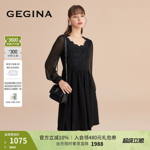 GEGINA女装年新款A字连衣裙蕾丝点缀中长款裙子女商场同款