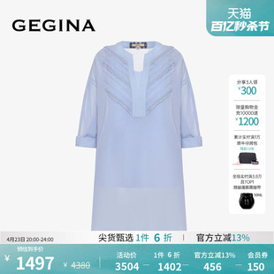 V领七分袖 GEGINA吉吉娜新款 品牌雪纺衫 100%棉 女纯棉上衣