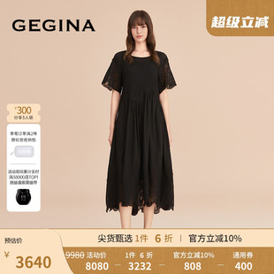 宽松时髦气质连衣裙中长不规则收腰裙 纯棉 GEGINA吉吉娜女装