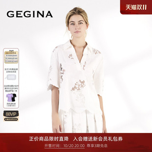 GEGINA2026专柜新品镂空蕾丝白色衬衫宽松五分袖雪纺衫女