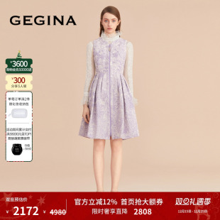 连衣裙无袖 收腰拉链式 女士花卉中长裙子 商场同款 GEGINA吉吉娜女装